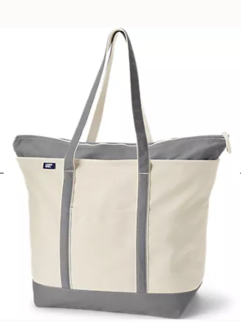 LANDS' END ~ Large 5 Pocket Zip Top Long Handle Canvas Tote Bag